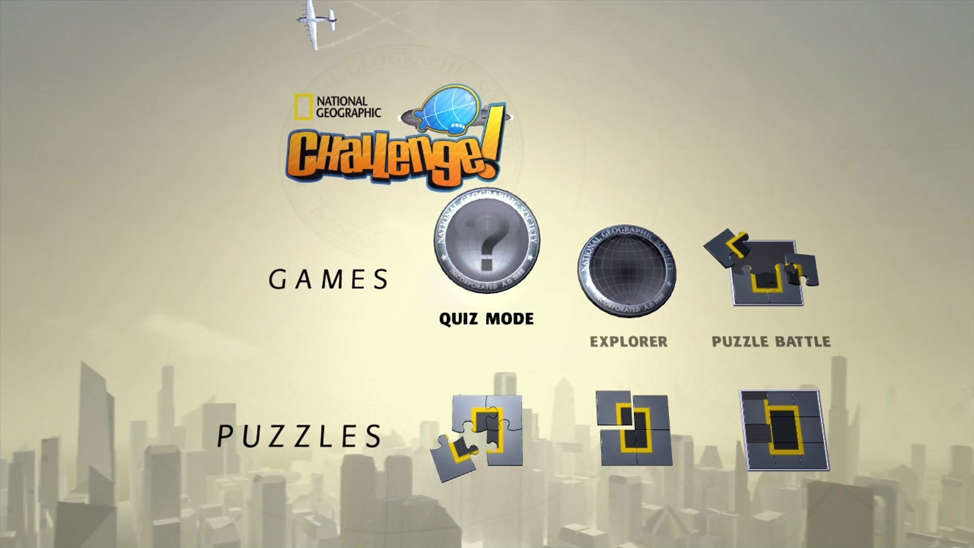 National Geographic Challenge title screen for Xbox 360